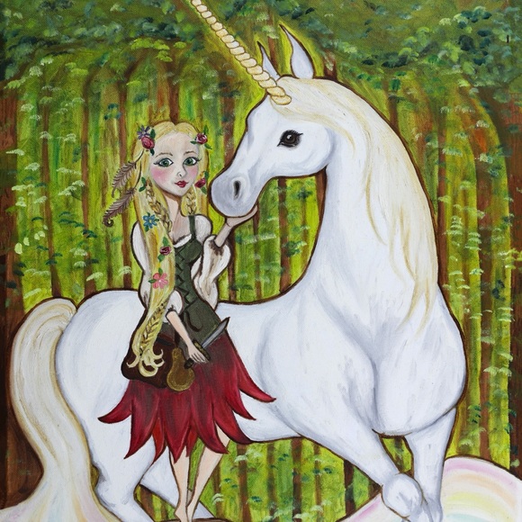 Unicorn Fern Forest Encounter Art Print Oil Painting Book Illustration Fantasy - Picture 4 of 10